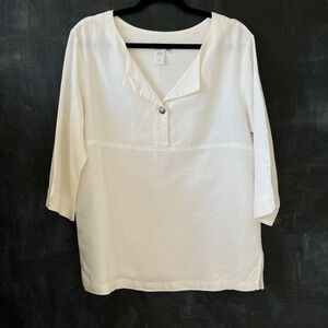 Coldwater Creek 100% Linen Single Button White Shirt Size Small - Oversized